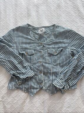 Striped Button-Front Blouse in Blue and White